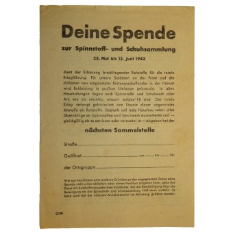 Leaflet: second hand wear collecting. Espenlaub militaria
