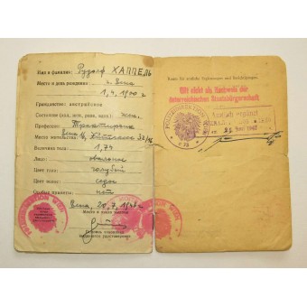 Identity Card Nr. 6/49299/46, Rudolf Happel- Austria. Espenlaub militaria
