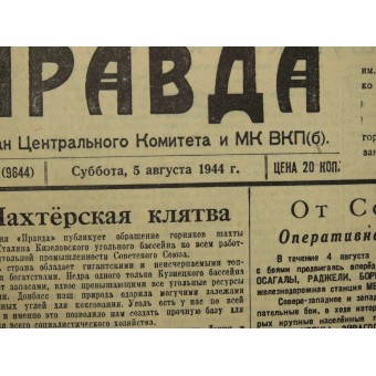 Soviet propaganda newspaper PRAVDA  - Truth  August, 05  1944. Espenlaub militaria