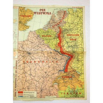 WW2 Map - German borders in the west. Westwall und Maginot-Linie. Espenlaub militaria