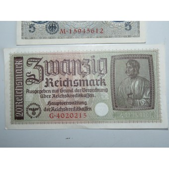 1, 5 and 20 Reichsmark for occupied Eastern territories- Ostland. Espenlaub militaria