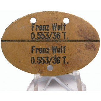 Kriegsmarine ID disc - Franz Wulf. Ostsee, Flottendienst 1936. Brass. Espenlaub militaria