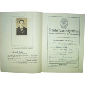 DRL Reichsportabzeichen , sportbadge certificate. Espenlaub militaria