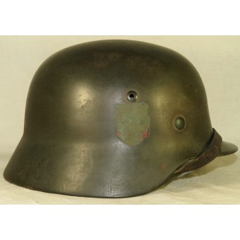 3rd Reich Wehrmacht M35, N.S 64, ex Police double decal helmet.. Espenlaub militaria