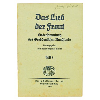 Front song-collection of songs of the Great German radio broadcasting. 3rd edition. Espenlaub militaria