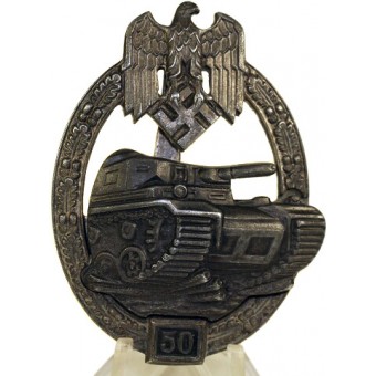 Panzerkampfabzeichen in Silber mit Einsatzahl-50, PAB in silver for 50 combat days.. Espenlaub militaria