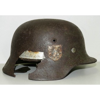 Waffen SS M35 DD helmet Mountain Div. NORD, battle damaged. Espenlaub militaria