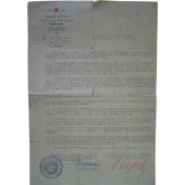 Documento militar de la 2ª Guerra Mundial (Certificado)