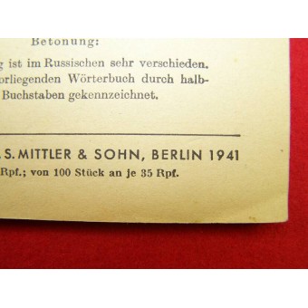German-Russian vocabulary made in Berlin in 1941. Espenlaub militaria