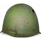 Battle damaged SSch-39 helmet in original paint with Red Star