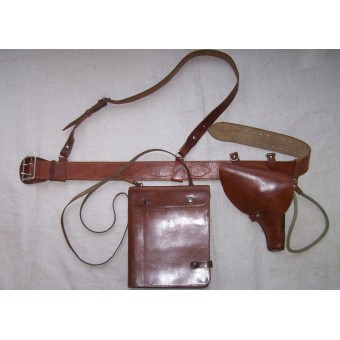 Set of commander’s leather equipment: belt, straps, holster, mapcase. Rare!. Espenlaub militaria