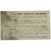 German WW2 original leaflet for Russian soldiers- Stalin afraid of Truth
