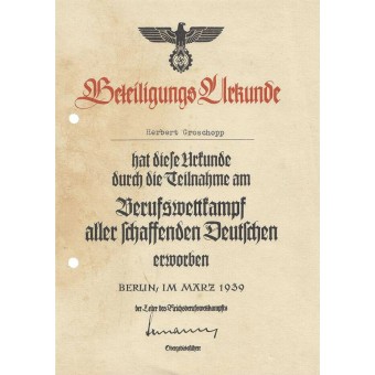 3 Reich HJ certificate. Espenlaub militaria
