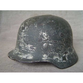 M35 Battle damaged double decal camo steel helmet. Espenlaub militaria