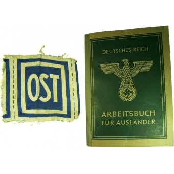 German Eastern workers set of ID book and OST breast patch. Espenlaub militaria