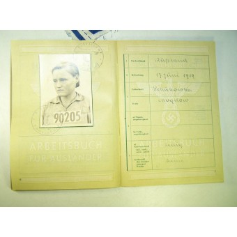 German Eastern workers set of ID book and OST breast patch. Espenlaub militaria