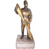 3rd Reich era bronze sculpture of a German soldier holding propeller