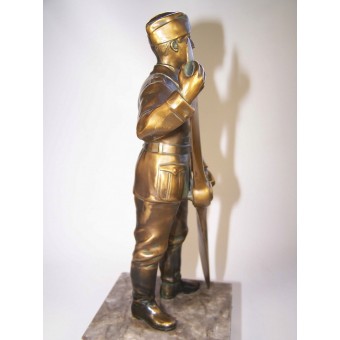 3rd Reich era bronze sculpture of a German soldier holding propeller. Espenlaub militaria