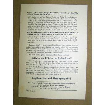 Soviet Leaflet for German troops. Kurland Pocket Sie warten auf Euch. Espenlaub militaria