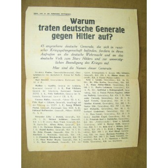 Soviet Leaflet - Warum treten Deutsche Generale gegen Hitler auf?. Espenlaub militaria