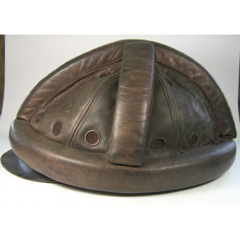 Leather Kradmelder schutzhelm (helmet) of NSKK reissued for the Luftwaffe Flak. Espenlaub militaria