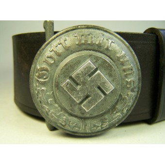 SS/Police officers leather belt and aluminum buckle. Ges Gesch OLC. Espenlaub militaria