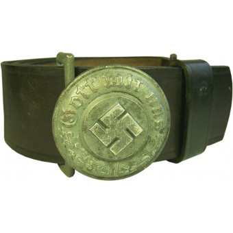 SS/Police officers leather belt and aluminum buckle. Ges Gesch OLC. Espenlaub militaria