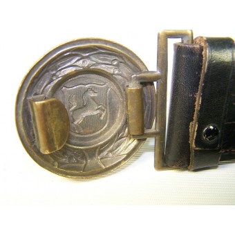 Town police early brass buckle with leather belt. Espenlaub militaria